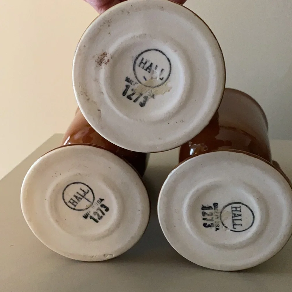 Vintage Hall Pottery 1273 Brown Coffee Pedestal Mugs